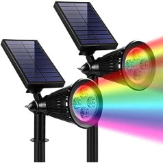 Solar Spot Lights Outdoor Colour Change IP65 Solar Lights Outdoor Waterproof Halloween Decorations Multicoloured Solar Landscape Spots for Pathway Patio Fence Lawn Tree Patio Garden, Pack of 2