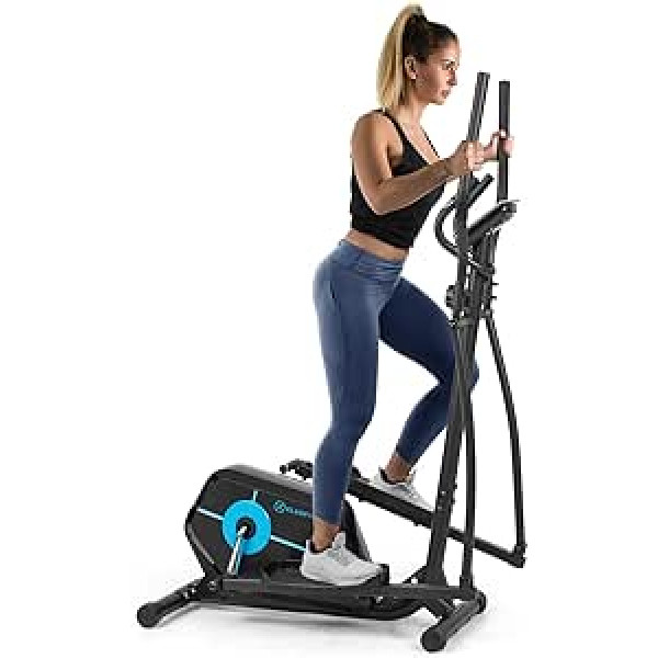 Klarfit Tauon Cross Trainer - Cross Stepper ar treniņu datoru, elipsveida trenažieris ar planšetdatora turētāju, MagResist: magnētiskā pretestība ar 8 līmeņiem, LC displejs, sirdsdarbības monitors, maks. 110 kg,