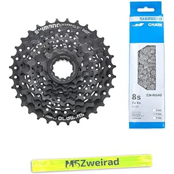 MSZweirad Shimano Wear Set kasete CS-HG31 8 ātrumu + atbilstoša ķēde CNHG40 graduācija, var izvēlēties no 11-30 11-32 11-34, ieskaitot atstarojošo joslu