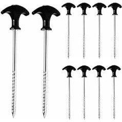 ADEPTNA 10 x Heavy Duty Spiral Threaded Tent Pegs Steel Screw Hooks 20cm Storm Proof and Rustproof - Ideal for Normal and Hard Floors