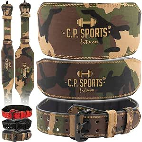 CP sporta treniņu josta/svarcelšanas josta, ādas standarta vai īpaši plata vīriešu un sieviešu spēka sportam, kultūrisms, fitnesa Camo Green L = 85-110 cm (īpaši plata)