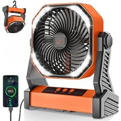20000mAh Camping Fan with LED Lantern, 8 Inch Battery Operated Fan, USB Rechargeable Tent Fan for Outdoor, Power Bank, Fishing, Emergency Survival (Building Orange)