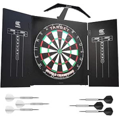 Target Darts Arc Dartboard Lighting System in Home Cabinet Set. Includes World Champion Dartboard and 2 Dart Sets - Black, Standard Size