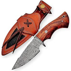 10 Custom Handmade Damascus Hunting Knife for Skinning Camp Outdoor Survival Hunting Bowie Horizontal Carry Sheath Fixed Blade Ergonomic Blue Wood Handle