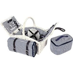 4 Person Wicker Picnic Basket Picnic Case Set Blanket, Cutlery (White)