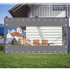 FoundGo caurspīdīgi āra PVC aizkari ar cilpām, 250 x 350 cm, 0,45 mm, 450 g/m², ūdensizturīgs, vēja necaurlaidīgs lapenes brezents āra, garāžas, iekšpagalma, dārza (augstums x platums)