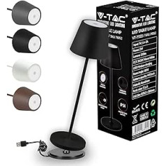 V-TAC aptumšojama LED galda lampa bezvadu ar skārienvadību - uzlādējama melna lampa lietošanai iekštelpās un ārā - Āra IP54 - Mājas restorāns - 4400 mAh akumulators - Silti balts 3000 K