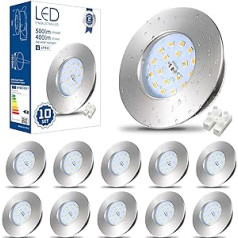 HiBay LED Spot 5 W LED padziļināts prožektors, plakans IP44, vannas istabas griestu prožektori, apaļš, matēts, niķeļa padziļinātas gaismas, 6000 K, vēsi balts, 500 lm, komplektā 10