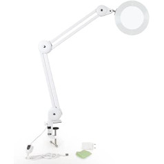 addhome LED Magnifying Lamp, Workplace Light with Magnifying Glass and Table Clamp, 3 Colour Variations, Connection Cable and Power Supply or USB Port, Reading Lamp LED