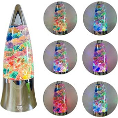 10 Inch Glitter Lamp with Ice Block Inside, Automatic Color Changing Lava Lamp, Teenage Room Decor for Girls and Boys, USB/Battery Operated Night Light.(Silver Base - Rainbow Ice)