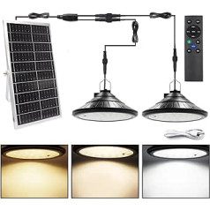 2 LED Solar Hängeleuchten mit Fernbedienung, Solar Hängelampen Solar Pendelleuchte Timer dimmbar, 3200K, 4800K, 5200K, 4 Modi, IP66 wasserdicht Hängende Solarleuchte für Außen, Innen, Garten Terrasse