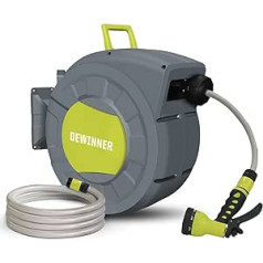 DEWINNER 25 + 2 m Automatic Wall-Mounted Reel with Spray Nozzle, Automatic Reel Function, Intensive Use, Garden Watering