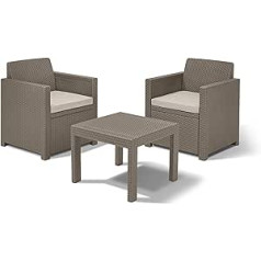 Allibert by Keter Allegro Balcony Furniture Set Cappuccino / Sand 3-Piece with Seat Cushion Plastic Flat Rattan Look