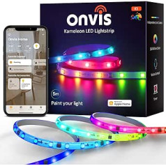 Onvis RGBIC LED sloksne 5 m, viedā Wi-Fi LED josla ar mūzikas sinhronizāciju, segmentu vadība, krāsu maiņa, vadāma, izmantojot Apple Home Kit, laika funkcija, LED Fairy gaismas sloksnei, guļamistabai, ballītei