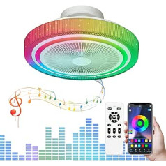 CANEOE griestu ventilators ar apgaismojumu, 50 cm RGB griestu gaisma ar ventilatoru, Bluetooth skaļrunis, LED aptumšojams ventilatora griestu apgaismojums, tālvadības pults/lietotnes vadība viesistabai, guļamistaba