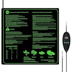 Hyindoor apsildes paklājiņš ar termostatu Ūdensnecaurlaidīgs apsildes paklājiņš Siltumnīcas apsildes paliktnis ar 6 temperatūras līmeņiem un 6 taimera līmeņiem sējeņu dīgtspējas augu augšanai 50 x 50 cm