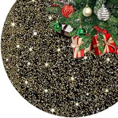 PATYDEST Black and Gold Christmas Tree Skirt Ornaments 36 Inch Glitter Velvet Sequin Trim Tree Skirt Kit Santa Merry Christmas Tree Stand Cover Knit Tree Skirts Outdoor Indoor Xmas Party