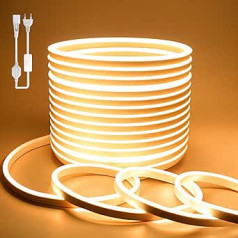 BAGZY Neona LED sloksne 15 m izmantošanai ārpus telpām, neona ūdensnecaurlaidīga sloksne 230 V āra 120 LED/M elastīga DIY gaismas sloksne iekštelpu Ziemassvētku ballītei āra lietošanai ar barošanas avotu un kontrolieri (dzeltens, 15