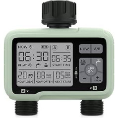 CROSOFMI Watering Computer 2 Outputs Garden Water Timer Automatic Watering / LCD Screen / Easy Operation / Child Lock / Delay in Heavy Rain / Manual Watering