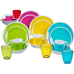 Melamine Camping Crockery with Glasses for 4 People in Colourful Colours, 20 Pieces, Very Robust, Stackable, Summery Design, Colourful