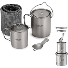 Lixada Titanium Cup Topf, Ultraleicht, tragbar, zum Aufhängen, mit Deckel und Griff, faltbar, für Camping im Freien, Wandern, 900 ml