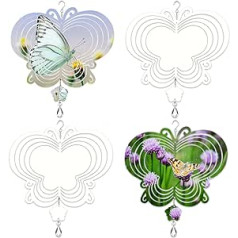 4 Pieces 8 Inch Sublimation Wind Chime Blanks 3D Aluminum Metal Wind Sculpture Kinetic Spinner for Yard and Garden Art Ornaments Hanging Decoration (Butterfly)