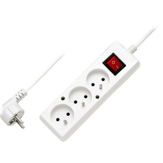 9593# PS-370ws power extension cable 3-sockets with grounding + switch 1.5m white 3x1mm