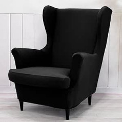 Qelus Wing Back Slipcover Krēsla pārvalks Plīša krēslu pārvalki Atzveltnes mēbeļu pārvalki Aizsargs viesistabas guļamistabas dekorēšanai (melns)