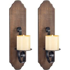 ZYOOO Wall Candle Holder Set Wood Metal (Set of 2), Candle Holder on Rustic Wood, Wall Sconce, Wall Decoration