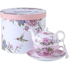 Londonas dizaina tēja vienai Teekanne Tasse suacer komplekts Shaby Chic Flora Vogel Rose Schmetterling Porzellan Geschenkbox Rosa