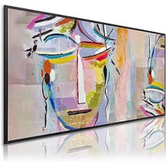 DekoArte - Handgemalt Leinwand Bild Abstrakt 140x70 cm FARBEN PICASSO GESICHTER- bilder acryl handgemalt mit Rahmen Farbe schwarz