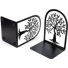 NeuWook Bookend Book Holder, 1 Pair Metal Retro Book Stand, Black Hollow Non-Slip Bookends for Office, Classroom, Library (Tree Shadow, 12 x 9.5 x 17.5 cm)