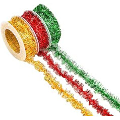 AOVNA Pack of 3 Christmas Mini Tinsel Garland Red Green Gold Christmas Tree Metallic Garlands Christmas Hanging Garlands