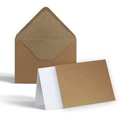 100 Card Insert Envelopes Set - Envelopes DIN C6 + Blank Folding Cards DIN A6 + Insert - Envelopes with Cards in Natural Kraft Paper Brown - DIY Invitation Cards Christmas Cards