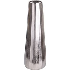 Brandsseller Decorative Vase Height Approx. 39 cm Diameter 14 cm x Metal / Aluminium Solid Flower Vase Floor Vase Corrugated Structure Silver