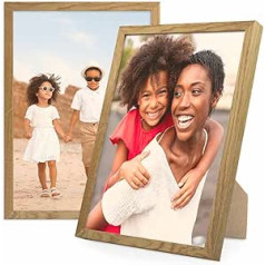 Photolini Set of 2 Narrow, Solid Oak Wood Poster Picture Frames 21 x 30 cm / DIN A4, with Acrylic Glass Pane and Accessories