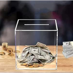 Caurspīdīgs naudas uzkrājējs, 12 x 12 x 12 cm, skaidras naudas kaste, eiro naudas taupīšanas kaste, liels, automātisks papīra naudas rullītis, monētām un skaitītājiem, banknotes, svētki, dzimšanas dienas dāvanas