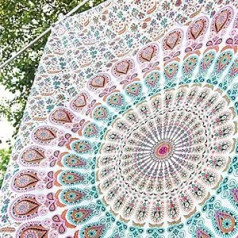 Raajsee Indijas psihodēliskā mandala balts brūns gobelēns/Indijas zilonis Boho sienas dvielis Hipija sienas piekarināms 82 x 92 collas