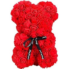 Gesar Rose Bear - Rožu lācis - Mākslīgais rožu lācis - Valentīndienas dāvana - Mātes dienas dāvana - Izmērs 25 cm (sarkans)