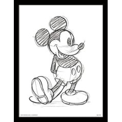 Pyramid International Mickey Mouse (Sketched-Single) 30x40 cm gerahmter Druck, 250GSM PAPERWRAP MDF, Mehrfarbig, 44 x 33 x 4 cm