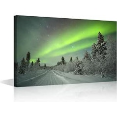 TISHIRON Spectacular Aurora Borealis Canvas Painting Lapland Winter Landscape Bedroom Wall Art Contemporary Home Decor Wall Art Modern Artwork Ready to Hang for Living Room Office