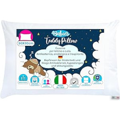 4BABIES - Children's Pillow 50 x 30 cm, Baby Pillow from 1 Year Breathable, Hypoallergenic with Lining 100% Italian Cotton, Hypoallergenic, Dust Mite Proof, Also Ideal for Nursery