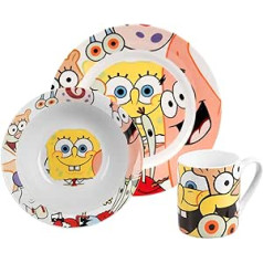 Spongebob SquarePants brokastu komplekts — bērnu trauku komplekts, trīsdaļīgs porcelāna šķīvis, bļoda un krūzīte