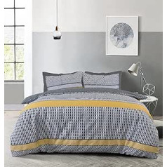 Sleepdown Stripe Geo Abstract Mono Melns Pelēks Ocher Reversable Segas pārvalks Segas Spilvendrānas Gultas veļas komplekts, Mīksts Easy Care - King (230 x 220 cm)