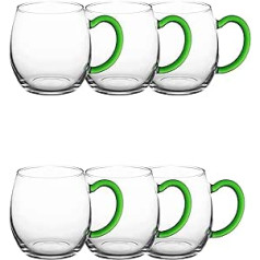 Novaliv 6 x Vīna glāzes ar zaļu rokturi 250 ml Vīna glāzes Kalibrēta Glāze Baltvīna Glāze Karstvīna Glāze Karstvīna Glāze Punch Glass Tējas glāzes ar rokturi