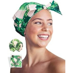 Kitsch Prabangi kičinė dušo kepurė moterims – atspari vandeniui, madinga, daugkartinio naudojimo, dušo kepurė ilgiems plaukams (palmių lapeliai)