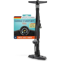 Alphatrail Paul Floor Pump - For All Valves 11 Bar / 160 PSI Maximum Pressure I Large Pressure Gauge (Diameter 48 mm) I Includes Adapter for Ball & Air Mattress I Air Pump for French Valve, Car Valve