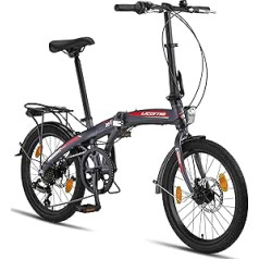 Licorne Bike Phoenix 2D, 20 collu alumīnija salokāms velosipēds salokāms velosipēdu disku bremzes V veida bremžu saliekamais velosipēds vīriešiem sievietēm 7 ātrumu pārslēdzējs saliekamais pilsētas velosipēds StVZO priekšējais lukturis 