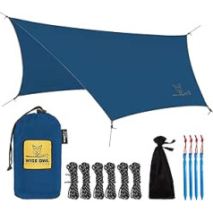 Wise Owl Outfitters Tarp Sun Sail, Waterproof, Tent Tarpaulin as Rain and UV Protection for Hammock, Camp Bed, Beach, Camping Accessories, Emergency Tent, Ultralight 735 g, Outdoor Equipment (Blue)