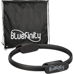 Bluefinity Pilates gredzens ar vingrinājumiem, dubults rokturis, polsterēts, pretestības riņķa joga, stikla šķiedra, riņķa diametrs 37 cm, melns